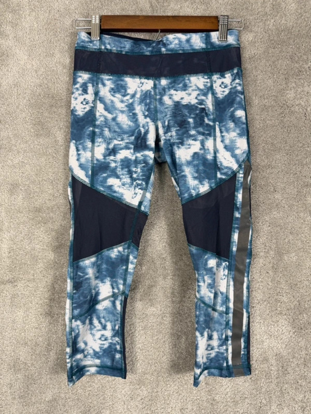 Lululemon Mesh With Me Crop Leggings in Sea Side Silver Fox Naval Blue